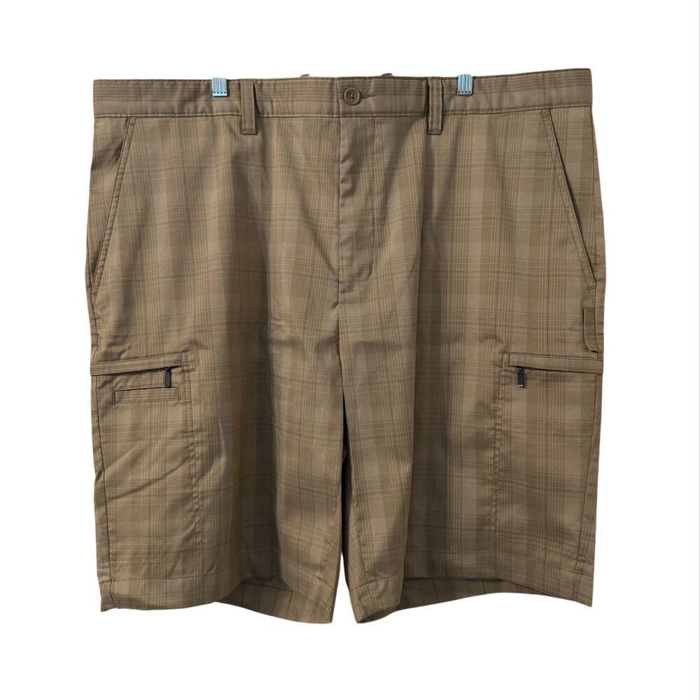 Greg Norman Tasso Elba Golf Shorts Mens 44 Big Brown Plaid Performance Summer